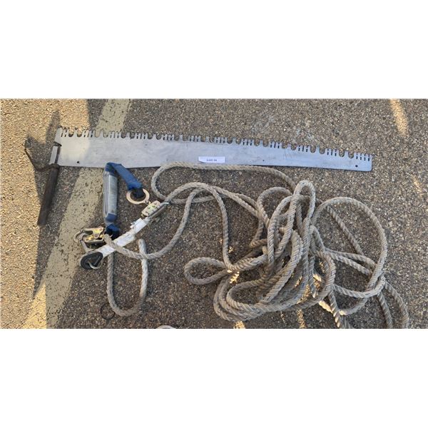Antique Large Hand Saw & Pair of Roofers Lifelines Rated to 3600 lbs
