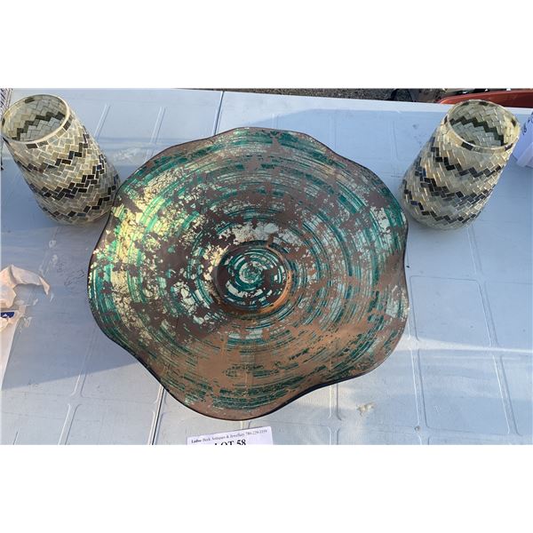 Glass Undulating Bowl and 2 Candle Holders/Diffusers