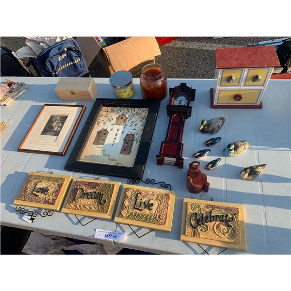 Candles, Pictures, Wall Plaques, Bombay Quartz Clock, Assorted Ducks, Wooden Décor Boxes