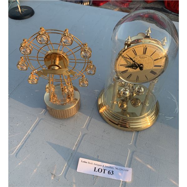 Bulova Quartz Dome Clock, Brass and Crystal Ferris Wheel