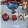 Image 5 : Carnival Glass Pedestal Bowl, Floral Trinket Dish, Felt Lined Box, Ashton-Drake Baby Doll, Assorted 