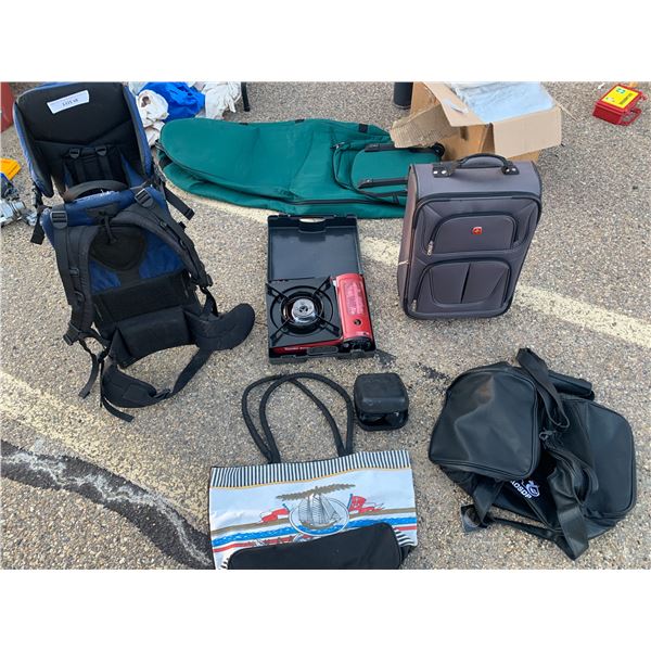 MEC Baby Carrier Backpack, Bushnell Binoculars, Gas Range Camping Stove, Soft Wheeled Golf Bag, Soft