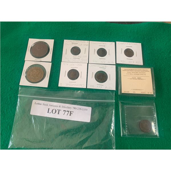 Roman Emperor Constantine I Coins, 1864 N.S EF45 1/2 Cent, Osman Temple Med, Gizeh Temple Token