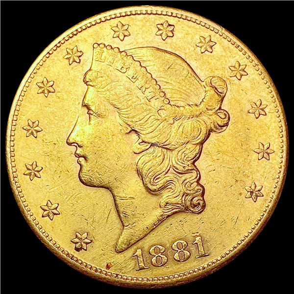 1881 S $20 Gold Double Eagle CHOICE AU