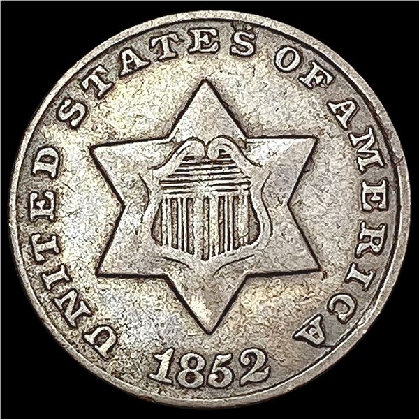 1852 Ty1 Silver Three Cent LIGHTLY CIRCULATED