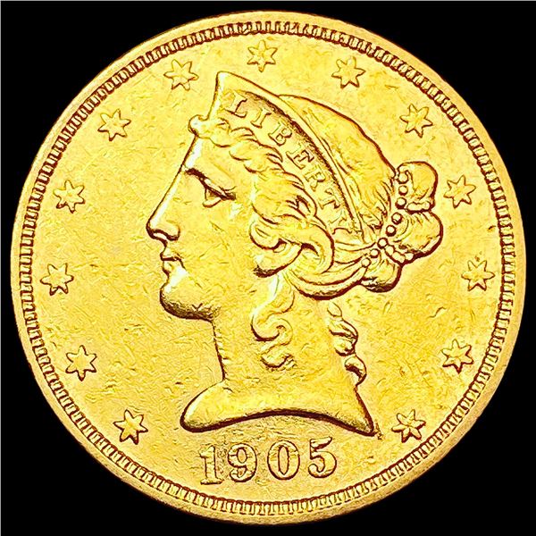 1905 S $5 Gold Half Eagle CLOSELY UNCIRCULATED