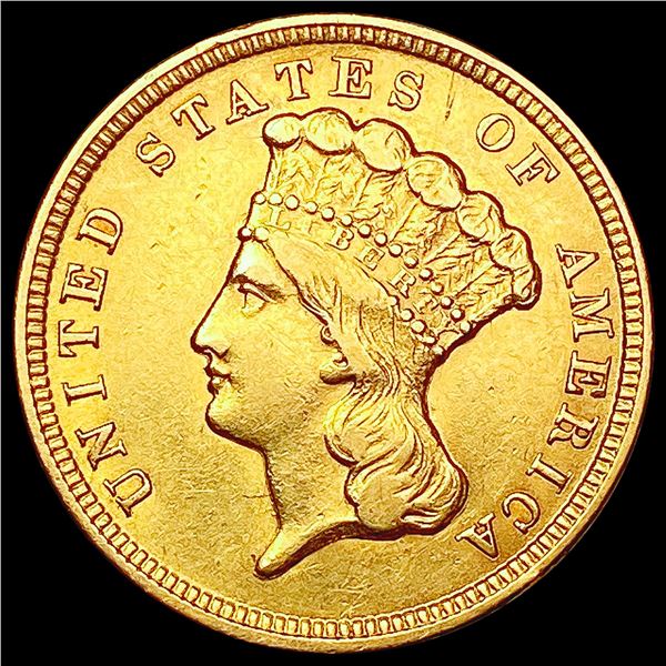 1854 $3 Gold Piece CHOICE AU