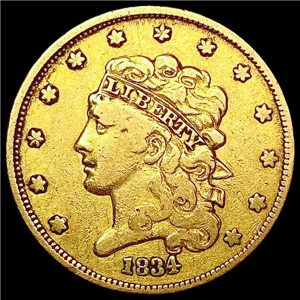 1834 $5 Gold Half Eagle LIGHTLY CIRCULATED