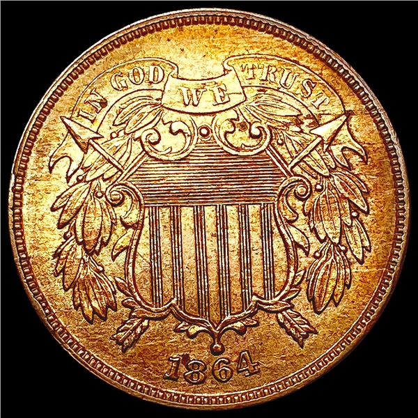 1864 Lg Motto Two Cent Piece CLOSELY UNC
