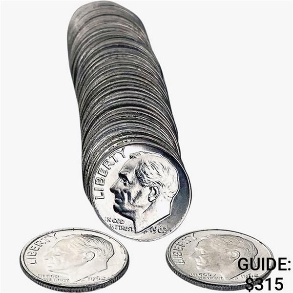 1962 BU Roll of Roosevelt Dimes [40 Coins]