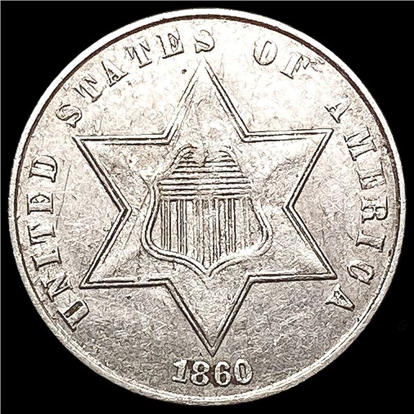 1860 Silver Three Cent CLOSELY UNCIRCULATED