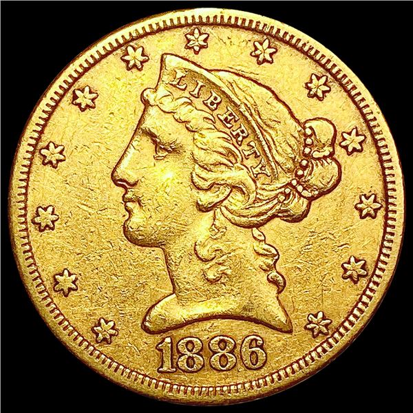 1886-S $5 Gold Half Eagle CLOSELY UNCIRCULATED