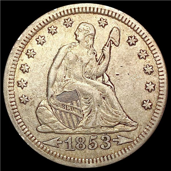 1853 ARR&Rays Seated Liberty Quarter NEARLY UNCIRCULATED