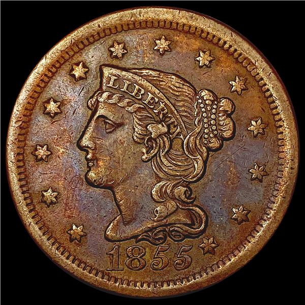1855 Knob Braided Hair Large Cent NEARLY UNCIRCULATED