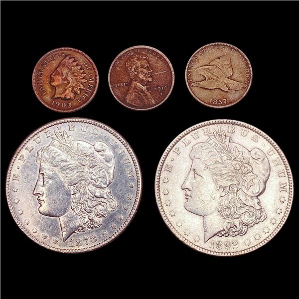 [5]1857-1916 Varied 1C & Silver $1 HIGH GRADE