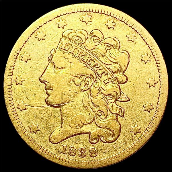 1838 $5 Gold Half Eagle NICELY CIRCULATED