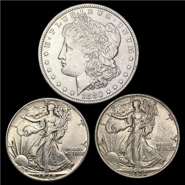 [3]1880-1940 Silver 50C & Morgan Dollar CHOICE BU
