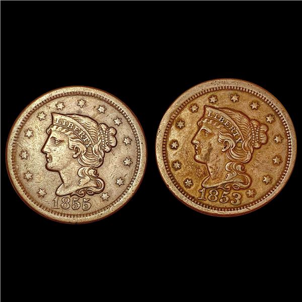 [2] 1853&1855 Braided Hair Large Cent CLOSELY UNCIRCULATED