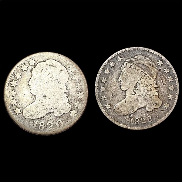 [2] 1820&1828 Capped Bust Dime NICELY CIRCULATED