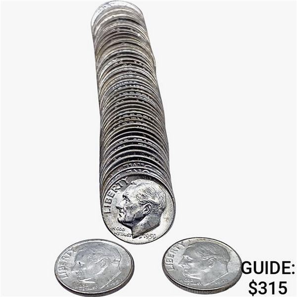 1956-1959 Gem BU Roll of Roosevelt Dimes [40 Coins]