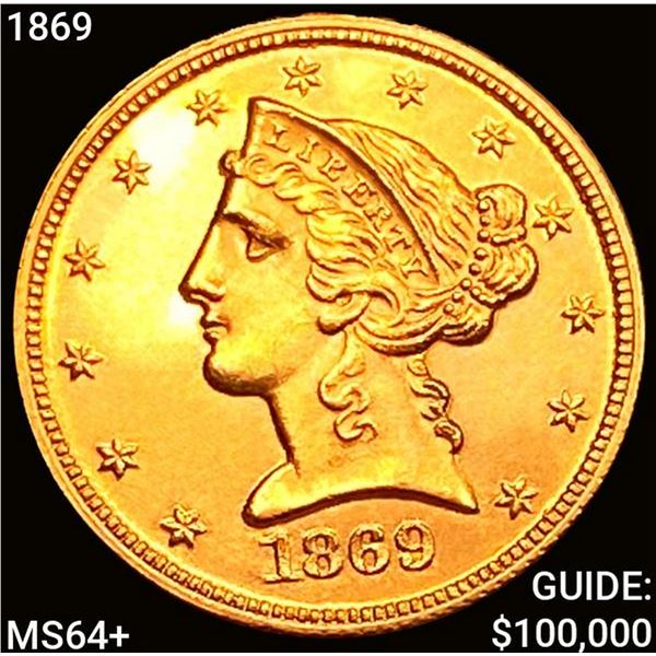 1869 $5 Gold Half Eagle CHOICE BU+