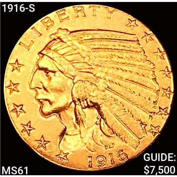 1916-S $5 Gold Half Eagle UNCIRCULATED