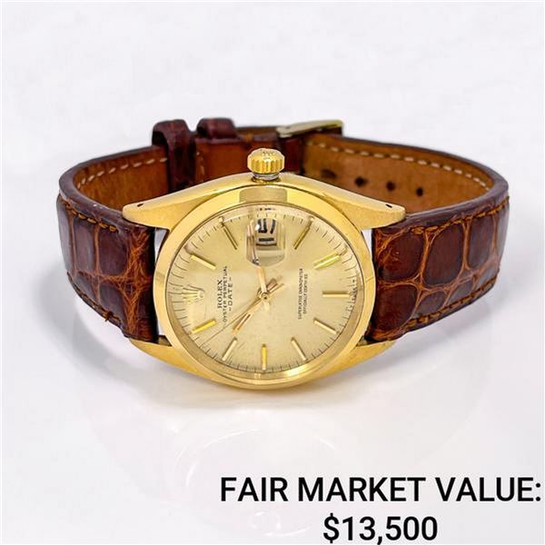 Mns 18k Rolex Date Watch Head Leather Band