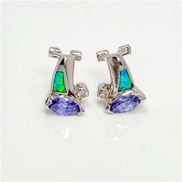 Sterling Silver Tanzanite & Opal Earrings