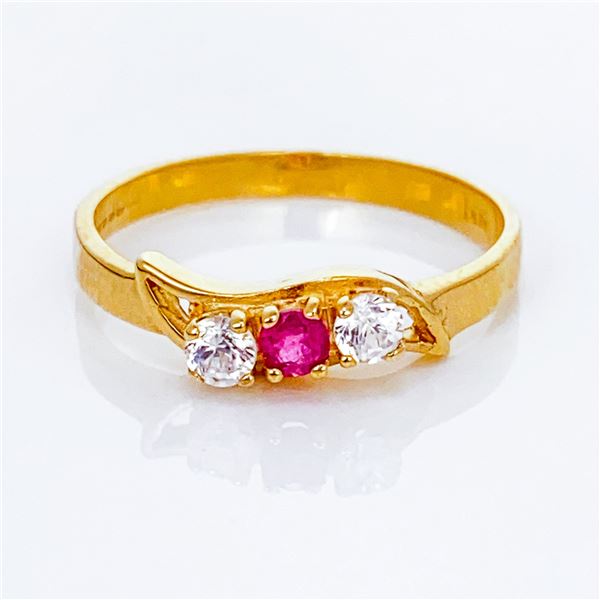 Lds 14k yg 3 Stone Ring Diamonds & Rubies