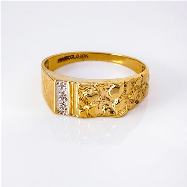 Mns 10k yg Nugget Pinky Ring w/ Diamonds