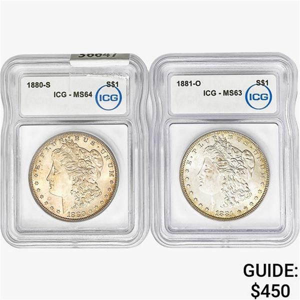 [2]1880-S/1881-O Morgan Silver Dollar ICG MS63-64