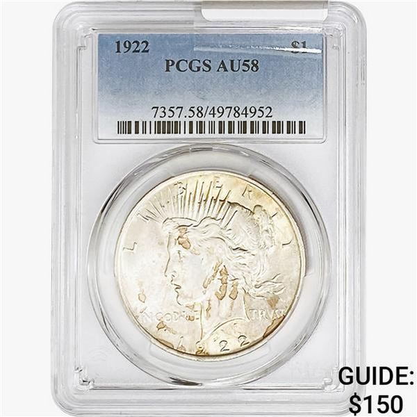 1922 Silver Peace Dollar PCGS AU58