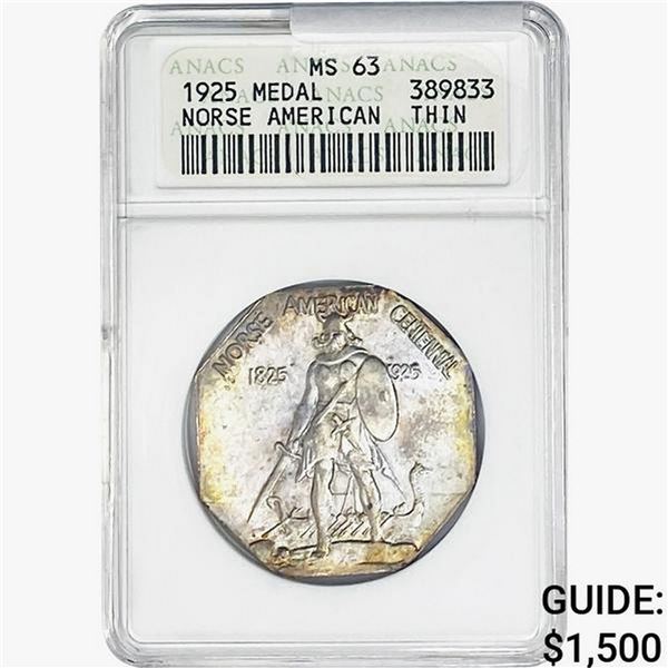 1925 Norse American Medal ANACS MS63 Thin