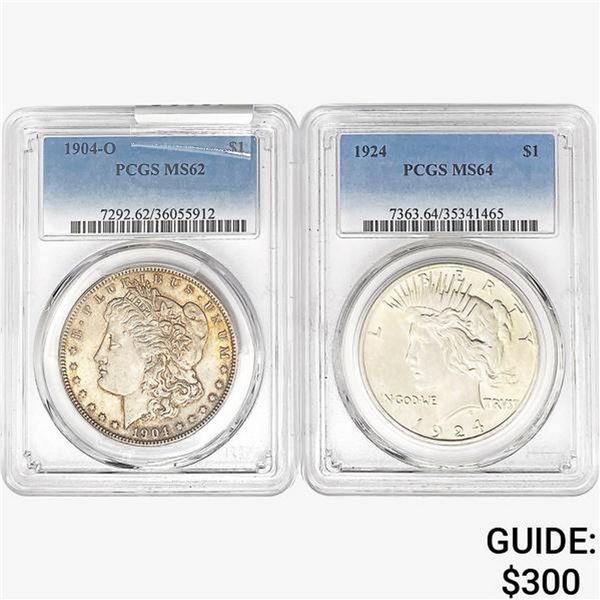 [2]1904-O/1924 Morgan & Peace Silver Dollars PCGS MS62-64