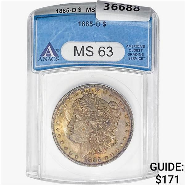 1885-O Morgan Silver Dollar ANACS MS63