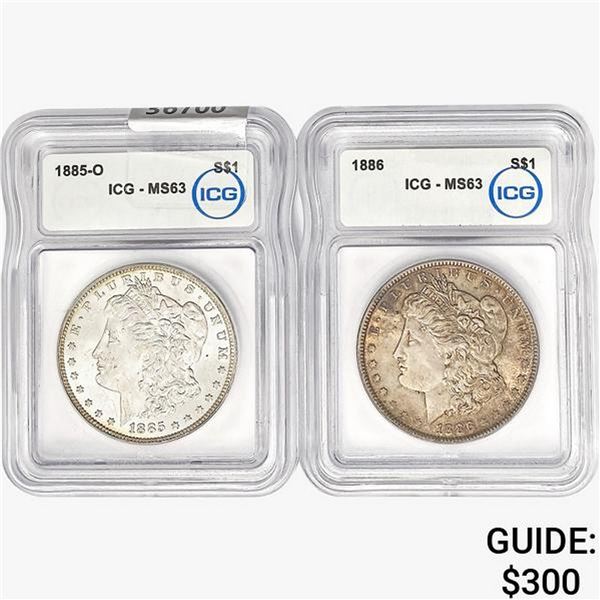 [2]1885-O/1886 Morgan Silver Dollar ICG MS63