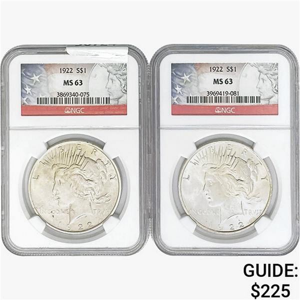 [2]1922 Silver Peace Dollar NGC MS63