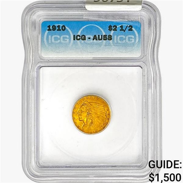 1910 $2.50 Gold Quarter Eagle ICG AU58