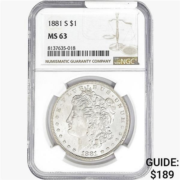 1881-S Morgan Silver Dollar NGC MS63