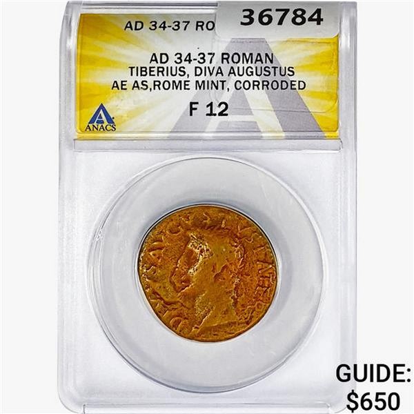 AD 34-37 Roman Tiberius, Diva Augustus ANACS F12
