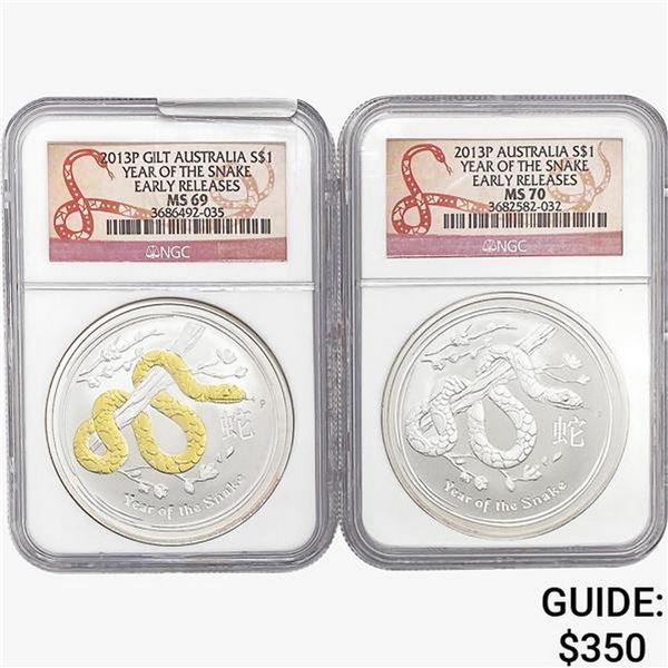 [2]2013-P 1oz Silver Australia $1-Snake NGC MS69-70