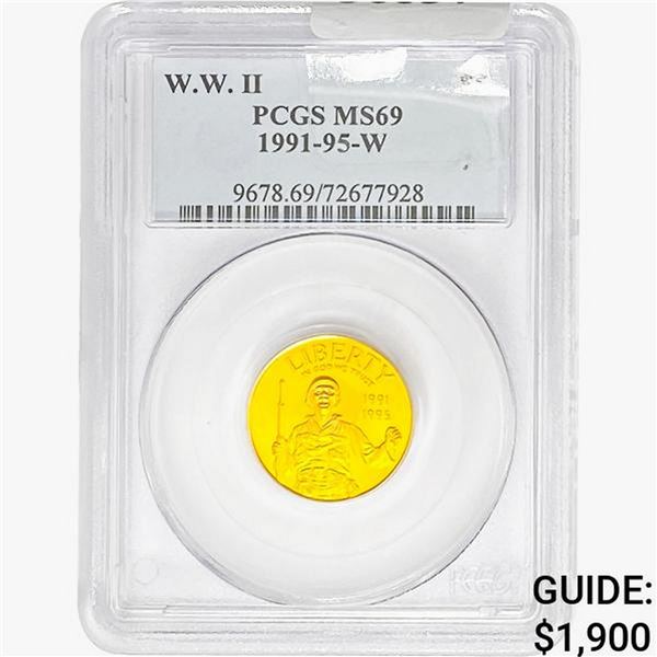 1991-95 W 1/4oz Gold $5 World War II PCGS MS69