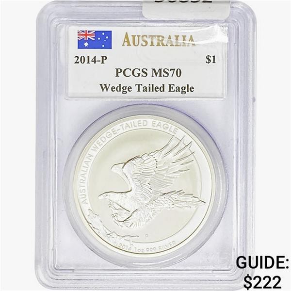2014-P 1oz Silver Australia $1-Wedge Tail PCGS MS70