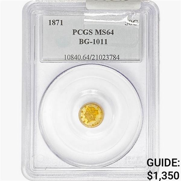 1871 Octagonal California Gold Half Dollar PCGS MS64 BG-1011