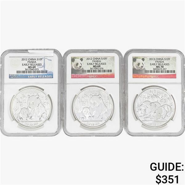 [3]2012-2013 1oz China 10Y Panda NGC MS69-70