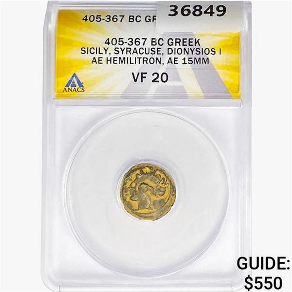405-367 BC Greek Hemilitron-Sicily, Syracuse ANACS VF20