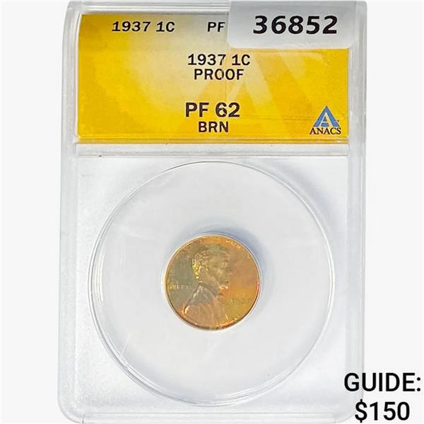 1937 Wheat Cent ANACS PF62 BRN