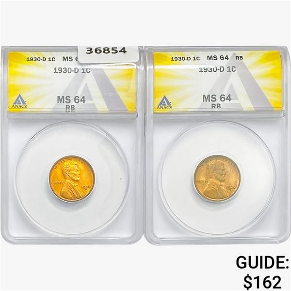 [2]1930-D Wheat Cent ANACS MS64 RB