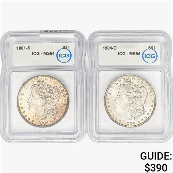 [2]1881-S/1904-O Morgan Silver Dollar ICG MS64