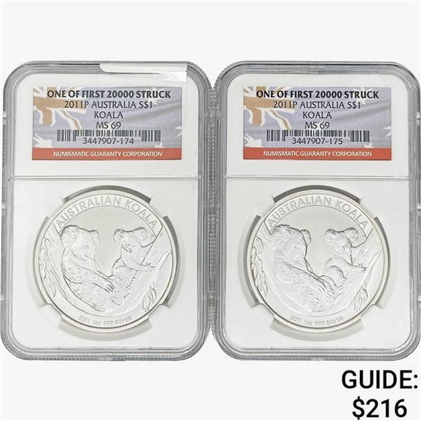 [2]2011-P 1oz Silver Australia $1-Koala NGC MS69